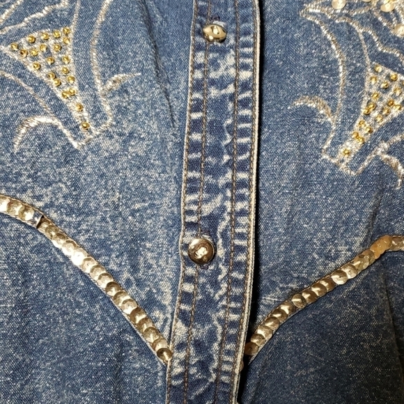 Vintage PRETTY BLEU Sequin Western Denim Shirt VGU Large Oversized - Picture 4 of 9